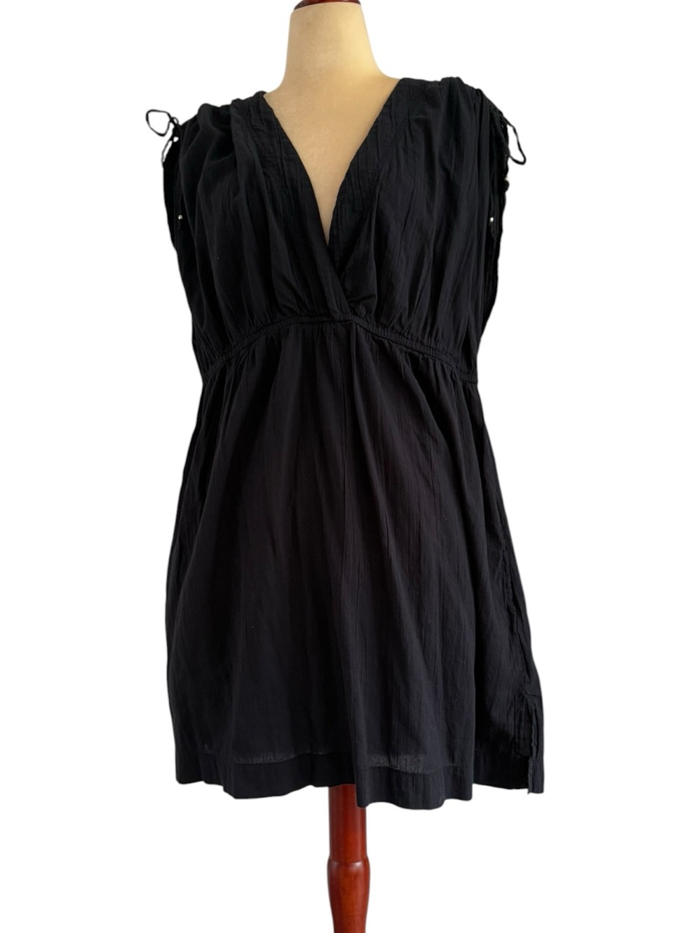 Ralph Lauren Black Cotton V-Neck Tie-Shoulder Mini Dress Swim Cover Up Size XL - Picture 8 of 12